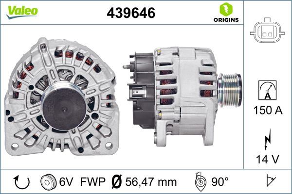 VALEO 439646 Alternator 14v 150a Renault Clio Iii 05>10 Clio Iv 12> Fluence 10> Kangoo Ii 08> Laguna Iii 07>15 Megane Ii 02>08 Megane Iii 09>15 Megane Iv 16> Duster Ii 17> 1.5dci