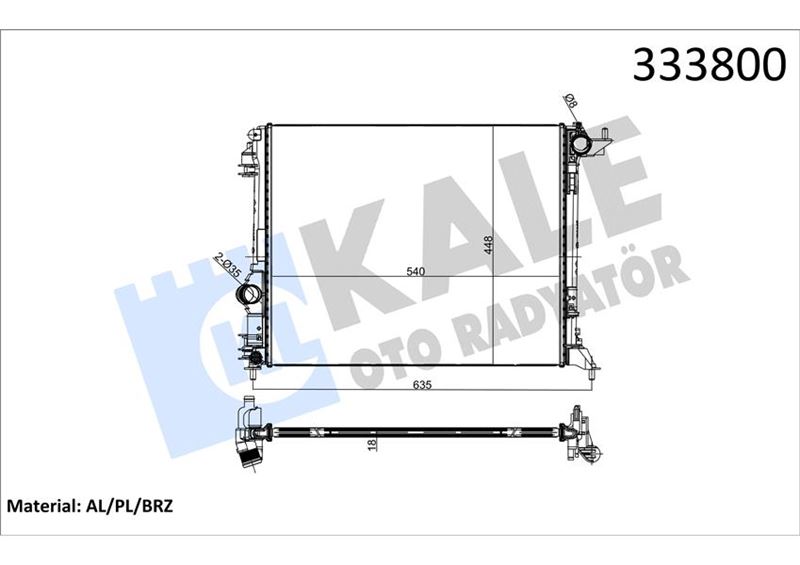 KALE 0520251AB Motor Su Radyatörü Grand Scenic Iv 15> Megane Iv 15> Scenic Iv 15> 1.2 Tce 1.3 Tce 1.5dci 539x446x27