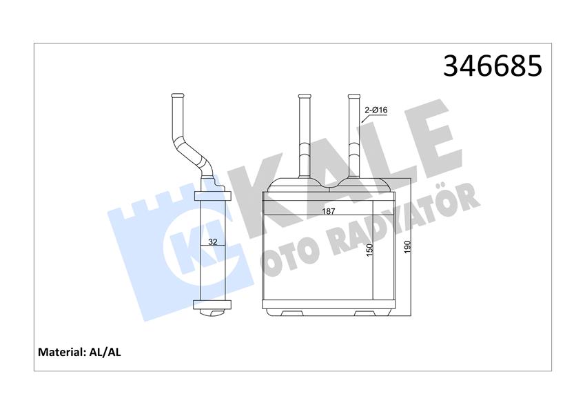 KALE 346685 Kalorifer Radyatörü Corsa B 93-00 -Tigra 94-98 -Combo 182x155