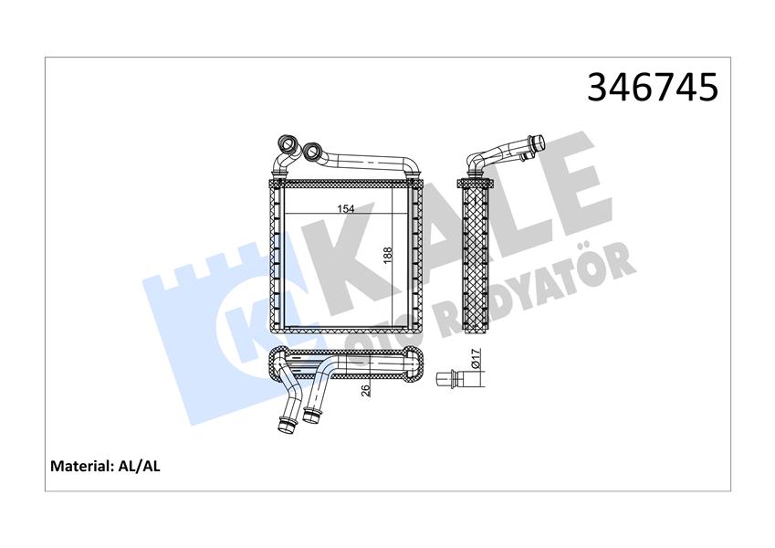 KALE 346745 Kalorifer Radyatörü Golf V-Plus-Octavia 1.4-1.6-1.9-2.0-Passat 1.6-1.9-2.0 153x180x27 Mk Ot Ac /-