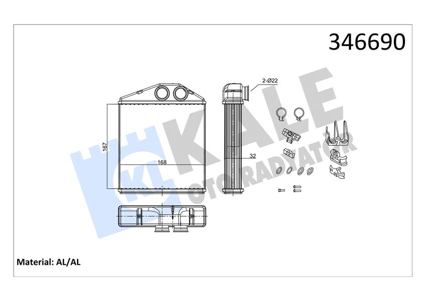 KALE.İ346690 Kalorifer Radyatör Opel Corsa C Tigra Twintop 1.2 1.4 1.8 1.3cdti 1.7cdti  00+  Al/Brz