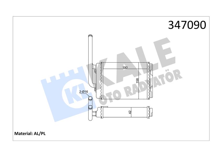 KALE 347090 Kalorifer Radyatörü Twng 1.2i 93 > 175x152x26 Oto.-Mek.