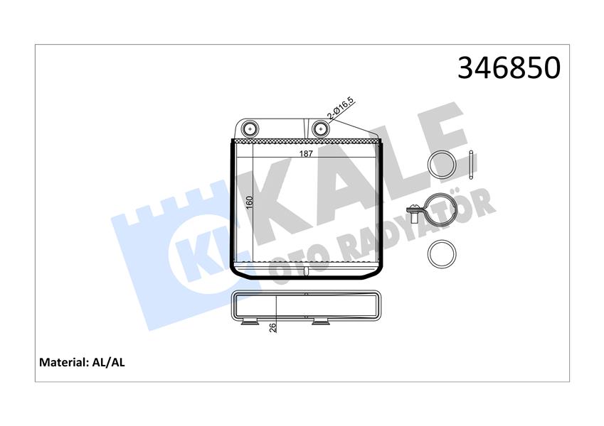 KALE 346850 Kalorifer Radyatörü Corsa D 06> Corsa E 14> Adam 14> Mito-Doblo Iii-Linea-Fiorino-Pratico- Grande Punto 1.2-1.3-1.4 268700 Borusuz Tip