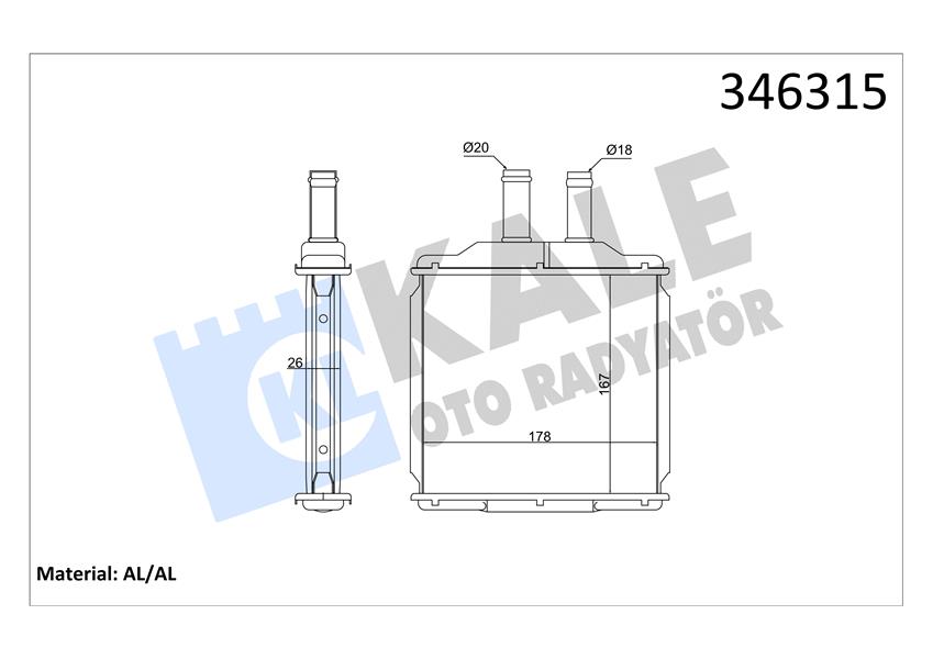 KALE-346315 Kalorifer Nubira-Lacetti (04+) T Lacetti-Nubira (05+) Al Brz