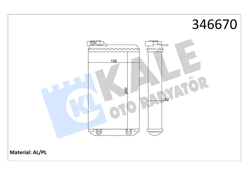 KALE 346670 Kalorifer Radyatörü Opel Omega A 239x147x36 Oto.-Mek.