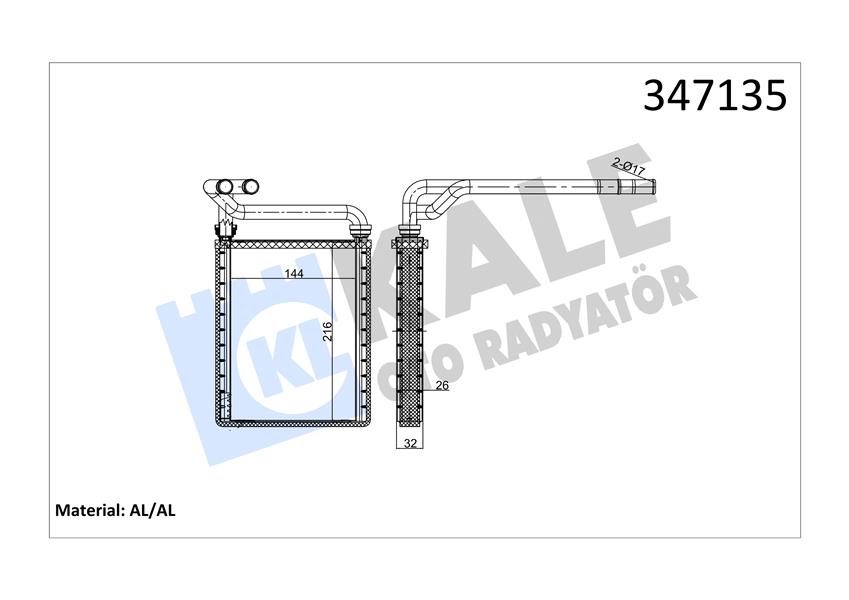 KALE 347135 Kalorifer Radyatörü Toyota Corolla 1.4l 4zz-Fe Zze120 Vvti 02-06 1.6l 3zz-Fe Zze121 Vvti 02-06 / Ver So 2.0l 1cd-Ftv Cde120 02-04 - Aleminyum