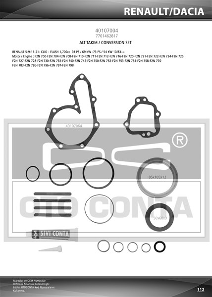 OTC-40113004 Alt Takim Conta Megane I 1.9 Tdi 2.0 Laguna Clio I R19 R21 1.8 1.9d R9 R11 R19 R21 1.7 (F8qt) Skt Ke