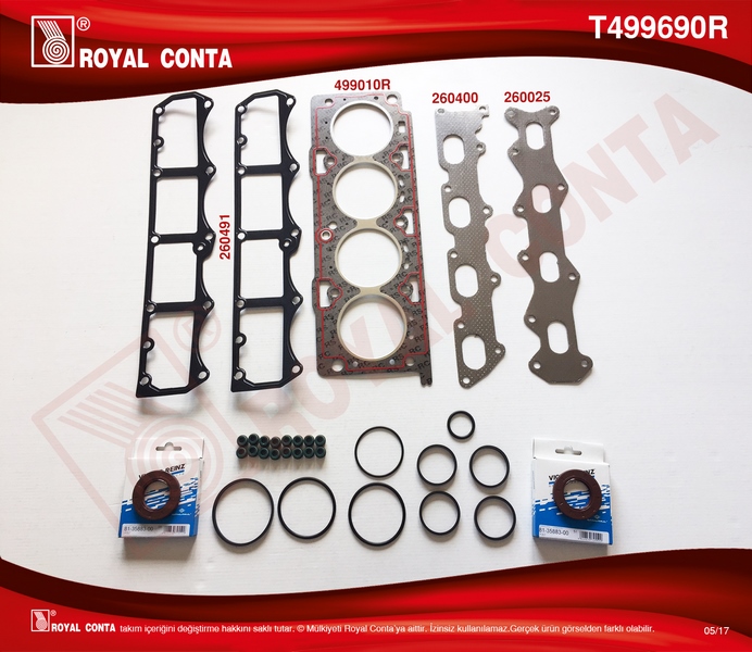 ROYAL T499690R Motor Takim Contasi Reinz Keçe Sub.Las Doblo-Palio-Albea 1.6 01> 182.B6.000/Mt.No:505169 A Kadar