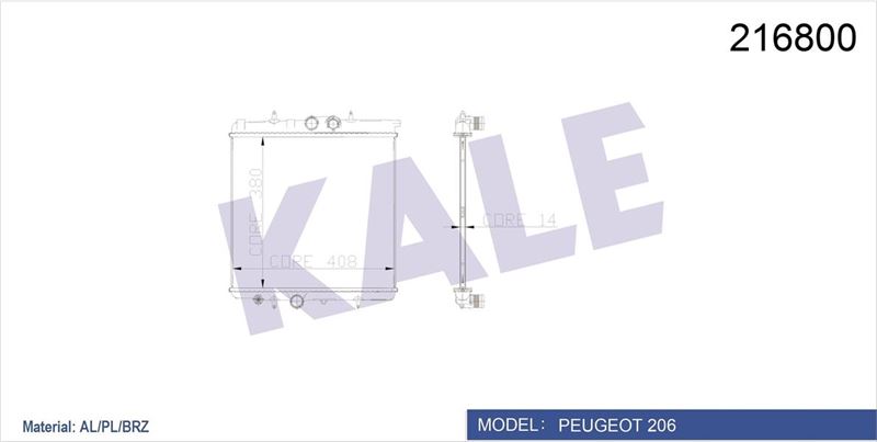 KALE 2039011AB Radyatör 206 98> 1.0-1.4-1.6 16v Mek Klimasiz 415x380x25
