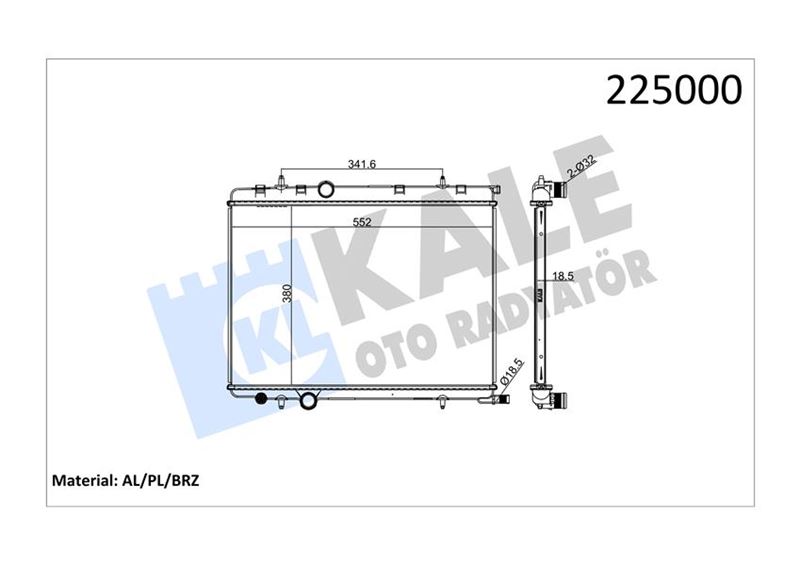 KALE 2044011AB Radyatör Brazing Kalin Tip Peugeot 206 1.6i-1.4hdi 98 > 380x538x26 Mek.