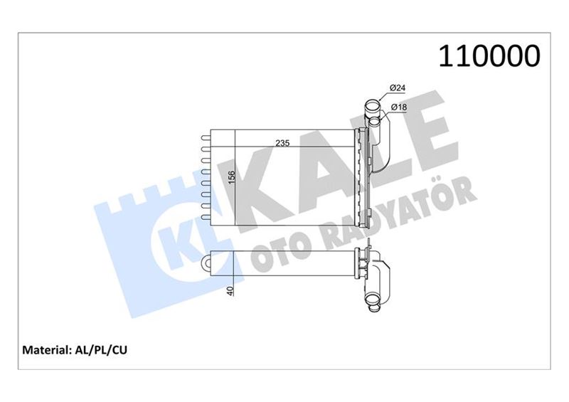 KALE 0583852AL Kalorifer Radyatörü Mgn I-Clio I-R19 234x157x42 2 Sira Cu Pl