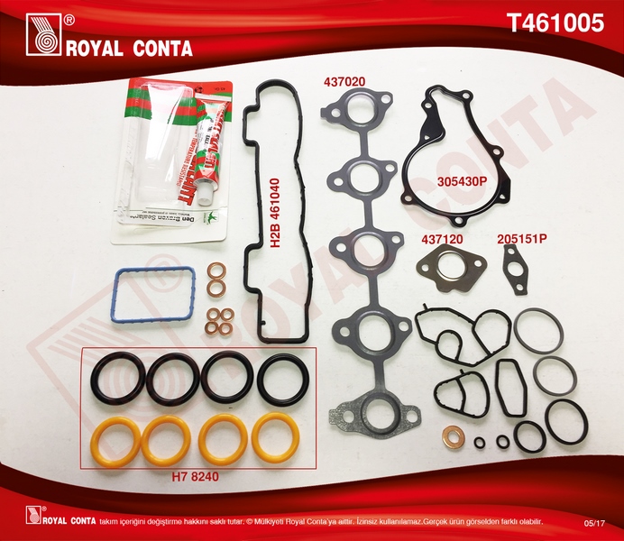 ROYAL T461005 Motor Takim Conta Skc.Keçe Ve S.Lastiği Yoktur Skcsiz Focus Ii 1.6 Tdci 04>11 Fiesta 1.6 Tdci 02> 08 Fusion 1.6 Tdci 04>14 Volvo C30 06>12 S40 Ii 06>12 S80 Ii 06>12 V50 05>12 V70 Iii 09>11 1.6d-206-