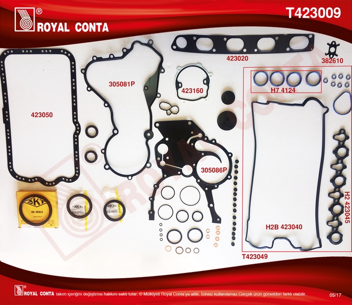 ROYAL T423009 Takim Conta Skt Keçeli Reinz Subp.Last Skc Siz Master 2.2-2.5 Dci G9t-G9u