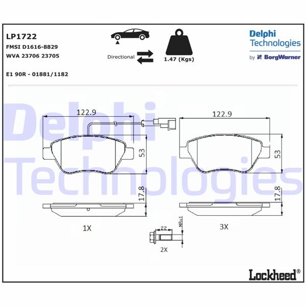 DELPHI LP1722 Ön Balata Doblo 1.3 06 >Fiorino-G.Punto-Bipper-Corsa-Nemo 1.3 06 > Linea 1.3 07 >