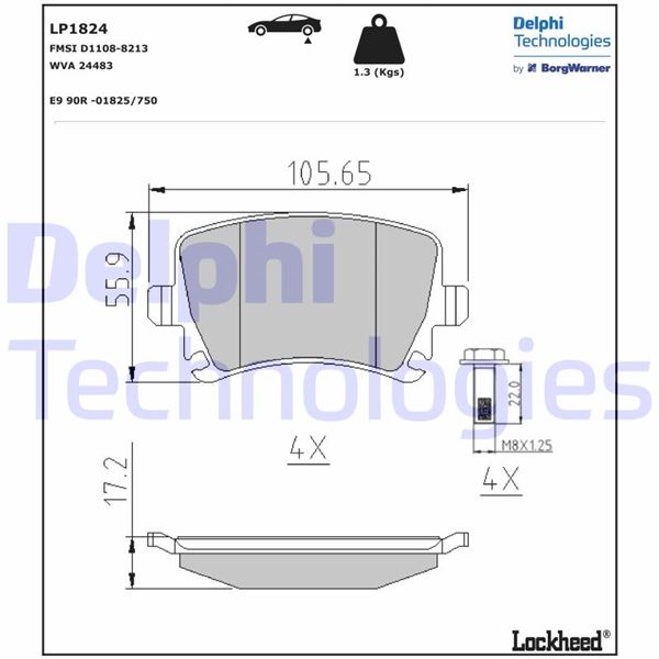 DELPHI LP1824 Arka Balata Passat-Cc-Caddy-Golf5-Golf6-Jetta-A3-A6-Leon-Octavia-Superb 04 >