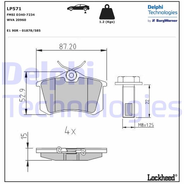 DELPHI LP571 Arka Fren Balata Renault Clio 05> Kangoo 01> Laguna 96> Fluence 09> Megane 96> Citroen Berlingo 99> C2 C3 C4 03> Ds4 11> Peugeot 307 00> 308 07> Partner 96>Vw Polo Classic 95>01 Golf Iii-Iv-Passat Iii