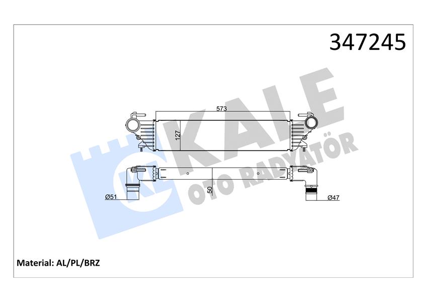 KALE 347245 Turbo Radyatörü Intercooler Fiat Egea 16> 500l 12> 1.3d Mjet 1.4 1.6d Mjet