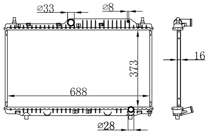 ORIS BCE010016 Radyatör Brazing Chery Alia Mek 373x688x16