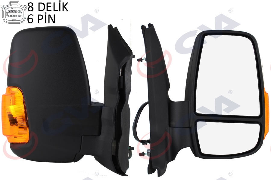 GVA 1032110 Diş Dikiz Aynasi Sağ Transit V363 14> Kisa Kol-Katlanmaz Elektrikli Isitmali Sari Sinyalli Desenli Konveks 6 Fiş Vm-6329nehr