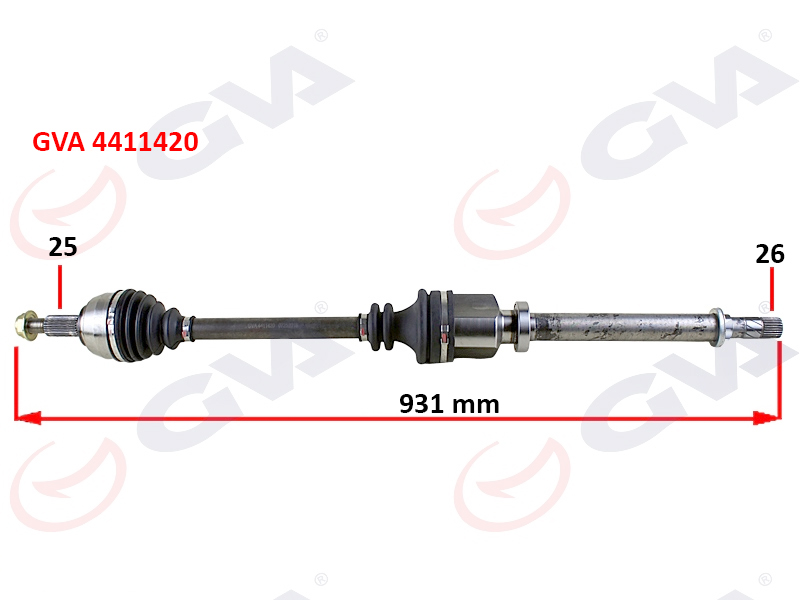GVA 4411420 Komple Aks Sağ Megane 3-Fluence 1.5 Dci 6 Vites 09 > 931mm