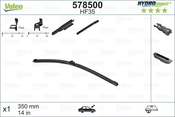 VALEO 578500 X Silecek Süpürgesi Ön 35cm X1 Muz Tipi Hydroconnect Çoklu Bağlantili Üniversal Hf35