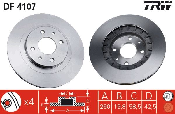 TRW DF4107 Fren Diski Ön Lada Vega-Kalina 95> Diş Çap: 260mm-Kalinlik: 19.8mm Havali