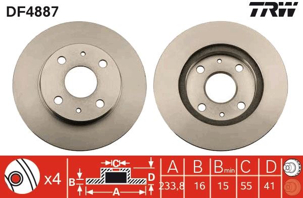 TRW DF4887 Ön Fren Diski Hava Kanalli Daihatsu Sirion M100 M101 98-05 / Yrv M200 M201 M211 01-> 234 Çap X 4 Bijon - Takım Disk Fiyatıdır