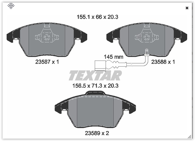 TEXTAR 2358701 Ön Balata Fişli Caddy Iii 04 > Golf Iv V Vi 97 > Jetta Passat 05 > Polo 09 > Octavia 04 >