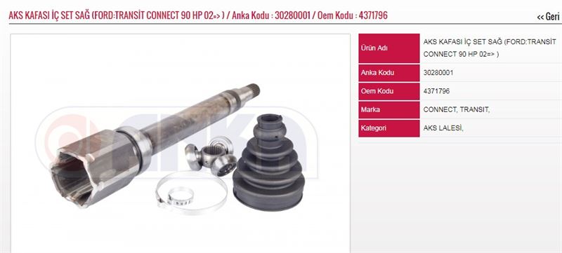 ANK-30280001 Aks Kafasi Ic Set Sag Transit Connect 90 Hp 2002 -