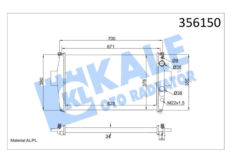 KLR-356150 Su Radyatoru (Iveco Daily Ii 91 / 96 (Mt) (Çerçevesiz) [Brazing Al/Al] [625x378x34]