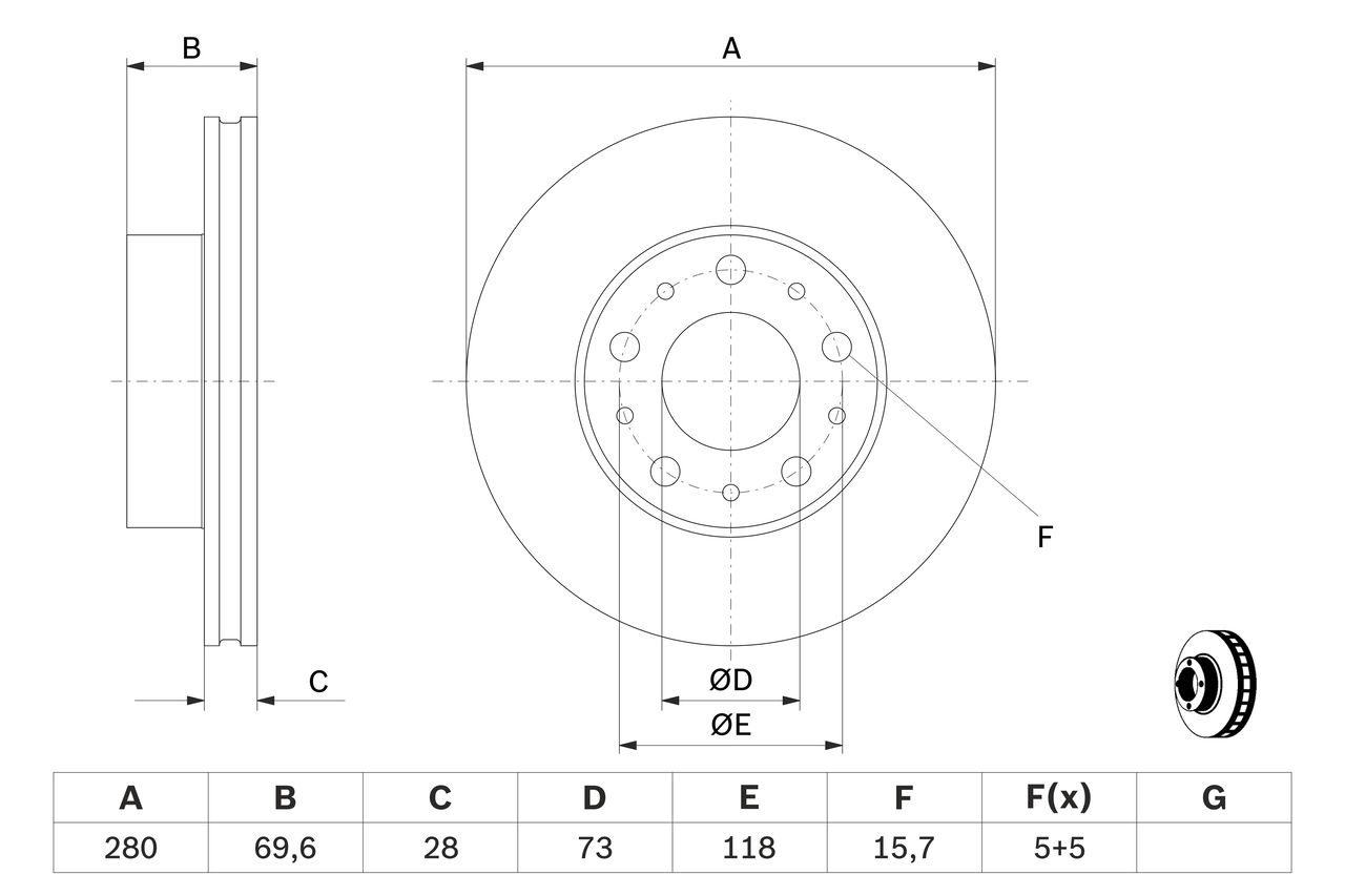 BOS-0986479313 Fren Diski On Havali 280 Mm ( Fiat Ducato 2.3jtd Peugeot Boxer Citroen Jumper 2.2hdi 06- )