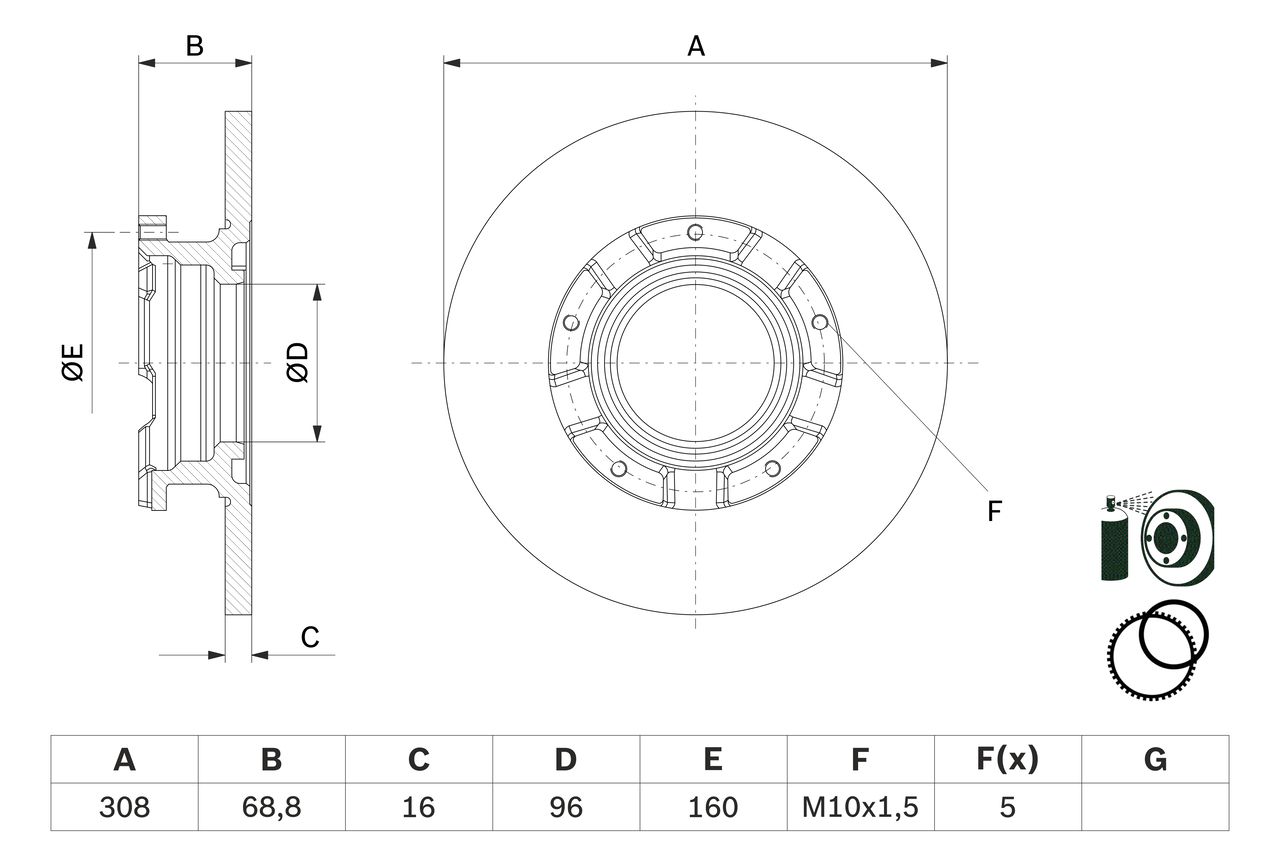 BRE-08.C241.20 Fren Diski Arka T.Teker (308 Mm)( Ford   Transit Custom V362 12- V363 14- )