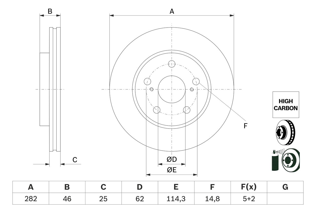 BOS-0986479F92 Fren Disk On Havali Toyota Corolla 1.2 Hb 1.6 1.8 Vvti Hybrid 2019- Performans 282×5