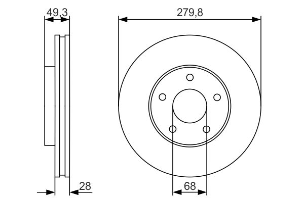 BOS-0986479R90 Disk Fren On Havali 280-5  Nissan   Primera-P12 2003-2010 Xtrail 2001-2010 Maxima 2000-2010