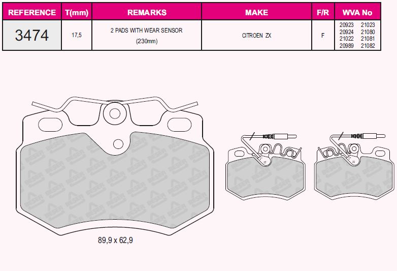 PSA 95647733 4 Brake Pads/F