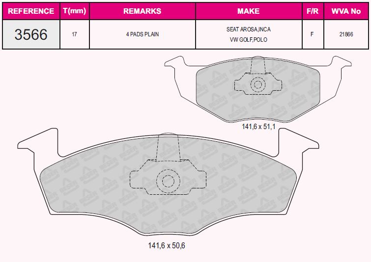 L10-1395 Fren Balata On Vw Polo (6n1) 1.4 1994-1999/ Polo 1.6i 1994-1999/Lupo 1.4 1998-2005/Polo Classic 1.4 1995-2001/ 1.6 1995-2001/ Polo (6n1) 1.4i 16v 1994-1999/ Polo (6n1) 1.4 Tdi 1994-1999