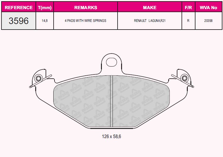 ZEG345-10 Fren Balata Arka Renault Laguna I (B56,556) 1.6i 1993-2001/ 1.8i 16v 1993-2001/ 1.9 Dti 1993-2001/ Espace Iii 2.0 1996-2002/ Safrane 2.0i 1992-2000
