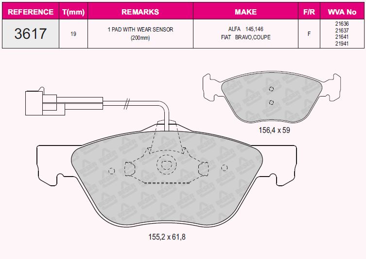 FRD-FDB1299 Balata Fren On (Fiat Bravo Marea 2.0 Alfa Romeo 145 146 147 156)