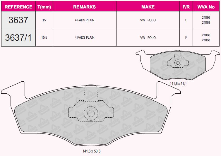 ZEG609-20 Fren Balata On Vw Polo 1.4 1994-1999/ 1.4 Tdi 1994-1999/ Golf Iii 1.4i 1991-1999/ Golf Iii 1.6i 1991-1999/ Polo 1.4 1999-2001/ Polo 1.4 Tdi 1999-2001/ Polo Classic 1.4 1995-2001
