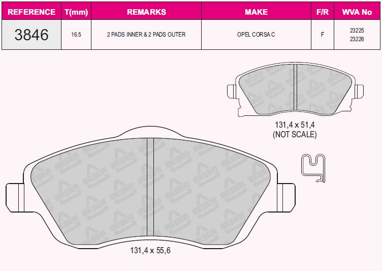 05P1004 Fren Balata On Opel Corsa C 1.3 Cdti 2000-2006/ Corsa C 1.0 2000-2006/ Corsa C 1.2 2000-2006 / Corsa C 1.4 2000-2006/ Corsa C 1.7 Cdti 2000-2006