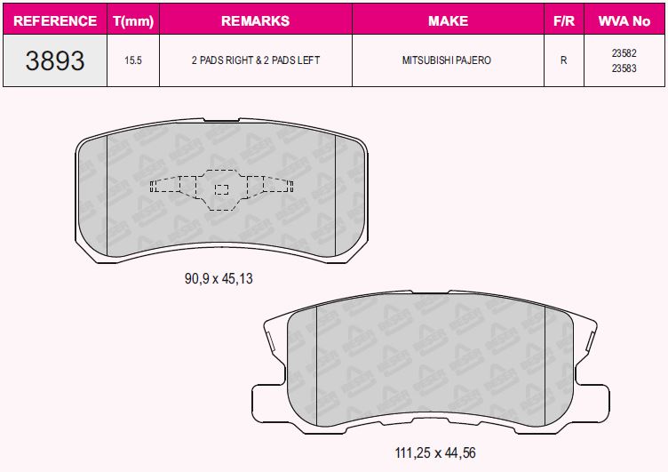 BRE-P 54 031 Balata Fren Arka-(Mitsubishi  Asx 12///Outlander 12///Mazda-6 13//  )
