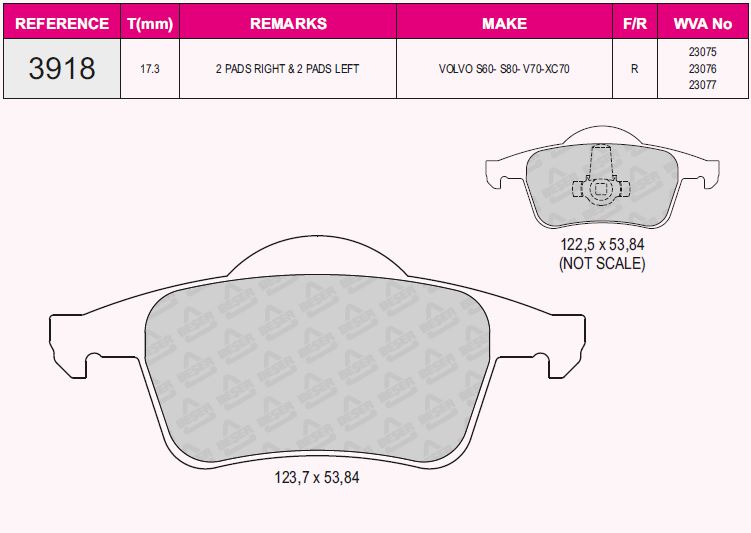 WDB313 Fren Balata Arka Volvo C70 I 2.0 1998-2005/ S60 I 2.0 T5 2000-2010/ S80 I 3.0 T6 1998-2006/ V70 I 2.0 T 1997-2000/ V70 Ii 2.0 T 2000-2007/ S 80 I 2.0 T 1998-2006/ S60 I 2.0 T 2000-2010