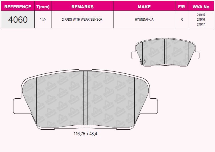 VAL-670134 Fren Balatasi Arka Hyundai Santafe 06-12 Genesis 11-/ Kia Sorento 09-/