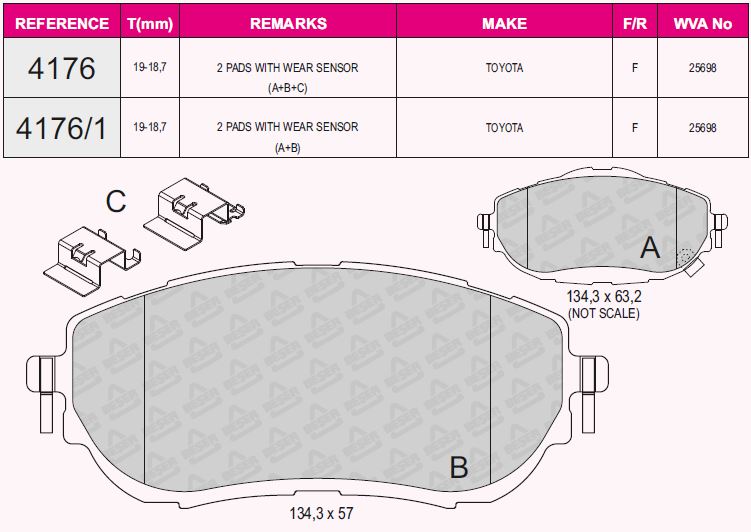 BOS-0986494676 Fren Balatasi On Toyota Corolla 2013-2019 Auris 2012-/ 1.33 1.6 Benzinli 1.4 D4d Dizel