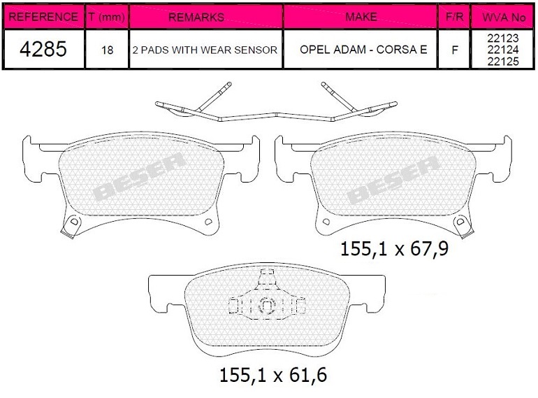 05P1958 Fren Balata On Ikazli Opel Corsa E 1.3 Cdti 15 Jant 2014- / Corsa E 1.2 2014- / Corsa E 1.4 2014- / Adam 1.2 2013- / Adam 1.4 2013-