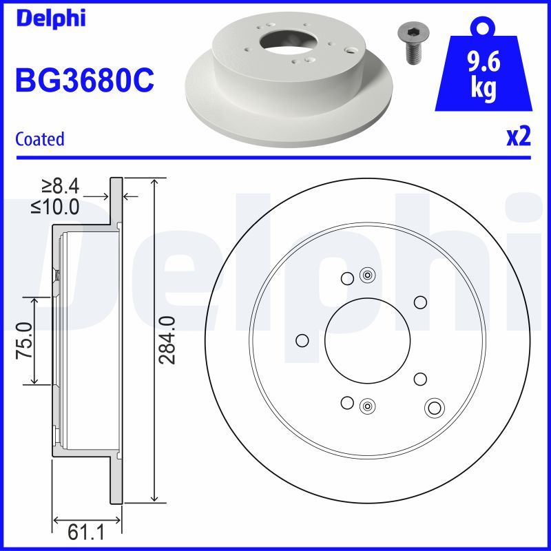 WBD1091 Fren Diski Arka Duz 5 Bjn 284x10,1x76x61,1 Hyundai Tucson 2.0 Crdi 2004-2010 / Ix35 (Lm) 2.0 Crdi 4x4 18 Jant 2010-/ Kia Sportage 2.0 Crdi 2004-2010/ Sportage (Sl) 2.0 - 1.6 Gdi 2010-