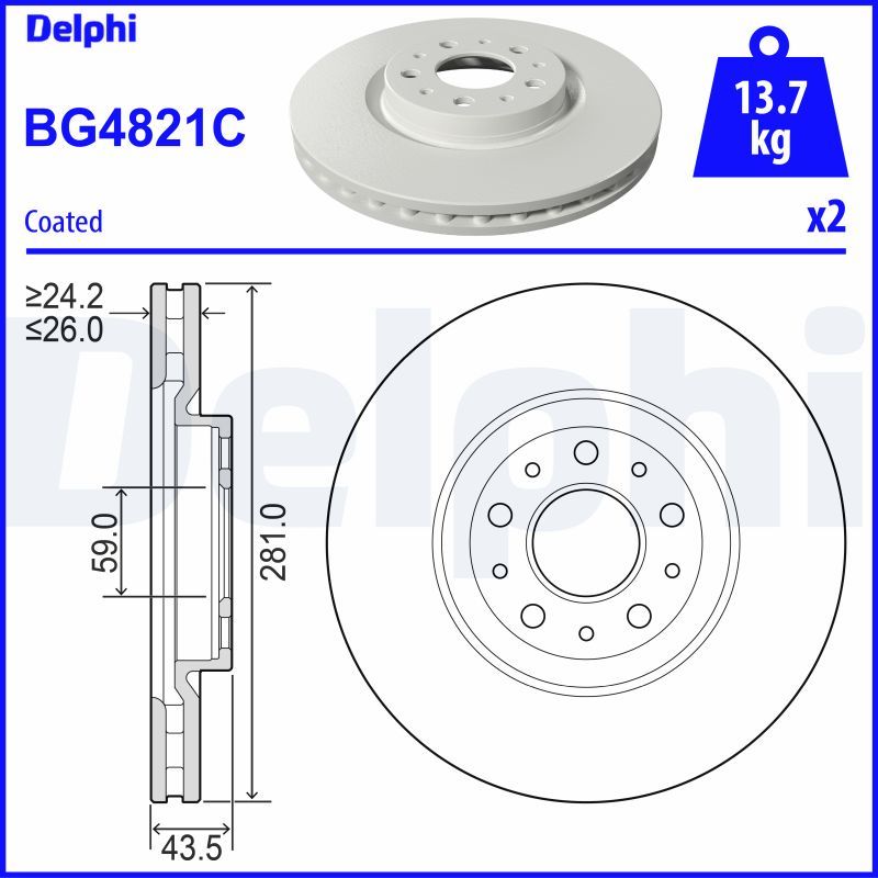 DEL-BG4821C Fren Diski On  Egea 16> 1.0 1.3 Mtj 1.4 1.5 1.6 Mtj 281 Mm 5 Bijon