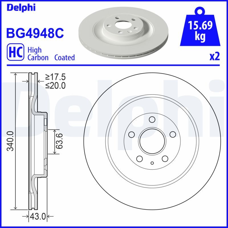 WBD1581CD Fren Diski Arka Havali Kaplamali Performans Delikli 5 Bjn 340x20x63,6x43 18 Jant Volvo Xc90 Ii 2.0 T8 Hybrid 2015-