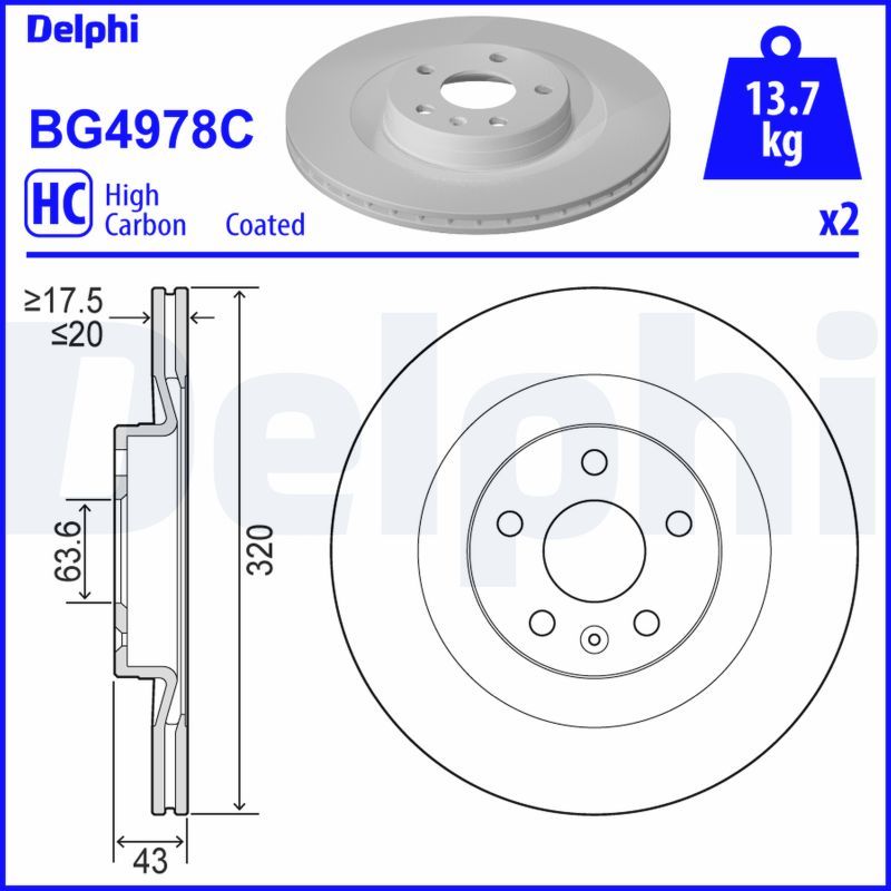 WBD1557 Fren Diski Arka Havali 5 Bjn 17 Jant 320x20x63,5x43 Volvo S90 Ii 2.0 D5 - 2.0 D4 2016-/ V90 2.0 D5 2016-/ Xc 90 Ii 2.0 D5 - 2.0 T8 Hybrid 2015-