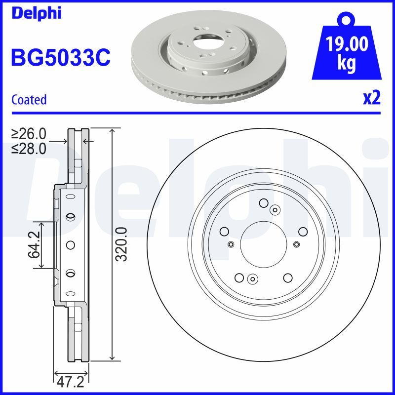 DEL-BG5033C Fren Diski On  Honda Crv 1.5 Vtec  2017-